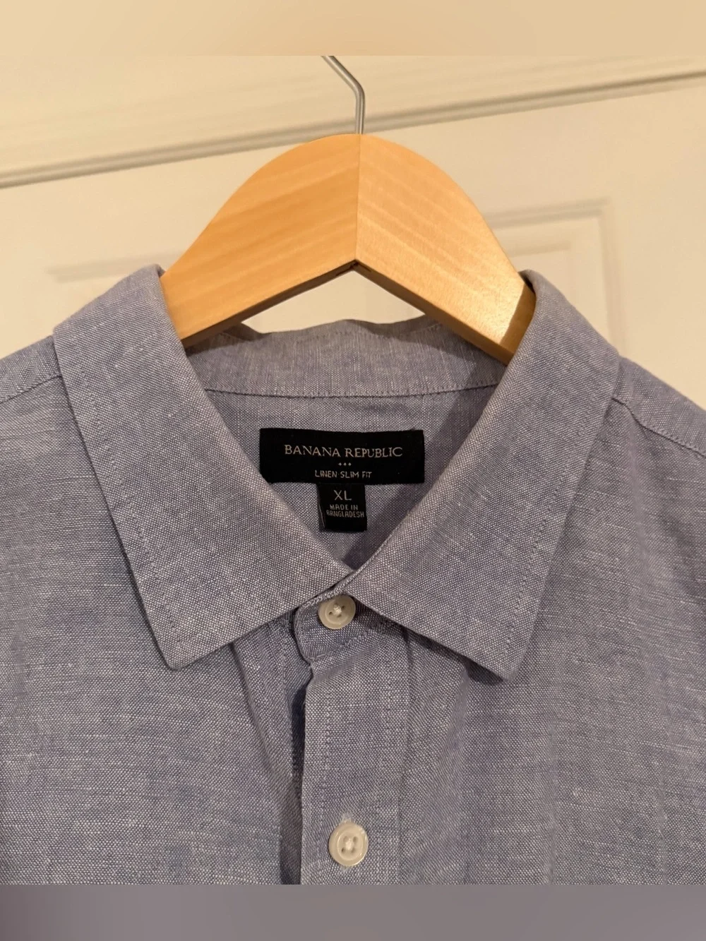 Banana Republic Slim Fit Blue Linen Button Down S/ Sleeve Shirt Men's Size XL